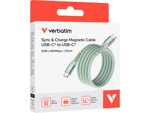 Дата-кабель USB-C to USB-C 1.2m Magnetic 60W green Verbatim (31864) - Фото 4