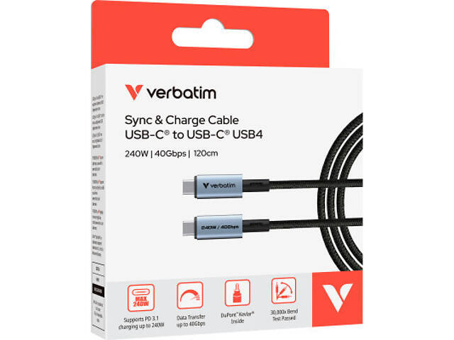 Дата-кабель USB-C to USB-C 1.2m 240W black Verbatim (31847) - Фото 3
