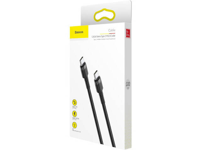Дата кабель USB-C to USB-C 1.0m 3A 60W Cafule Black Baseus (CATKLF-GG1) - Фото 4