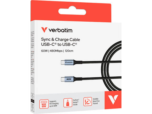 Дата-кабель USB-C to USB-C 1.2m 60W black Verbatim (31845) - Фото 3