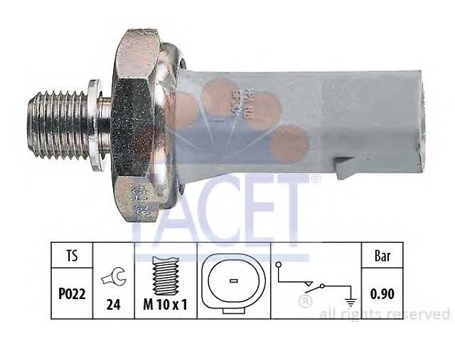 Датчик тиску олії (0,75-1,05bar/1 конт./сірий) SUPERB/CADDY II 1.8-2.5D 95-08 (7.0134) Facet