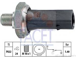 Датчик тиску олії (1,2-1,6bar/ 1 конт./чорний) VW T4/Golf IV/Audi A4/A6 1.6-5.0 95-10 (7.0135) Facet