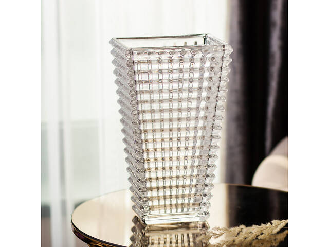 Декор скляної вази прямокутної форми 16 x 12 x 27 см Ваза для квітів - Фото 4