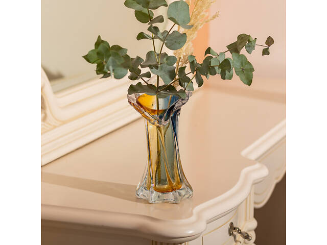 Декоративна скляна ваза для квітів 22 см фігурна ваза 200 мл Жовто-синя - Фото 4