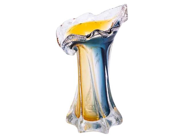 Декоративна скляна ваза для квітів 22 см фігурна ваза 200 мл Жовто-синя - Фото 2