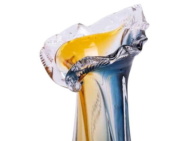 Декоративна скляна ваза для квітів 22 см фігурна ваза 200 мл Жовто-синя - Фото 3