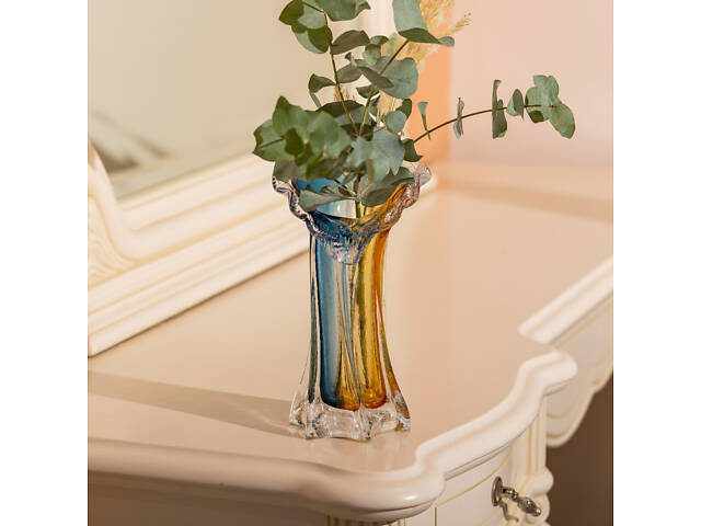 Декоративна скляна ваза для квітів 24.5 см стильна ваза Жовто-синя HP-9-5 - Фото 3