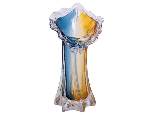 Декоративна скляна ваза для квітів 24.5 см стильна ваза Жовто-синя HP-9-5 - Фото 2