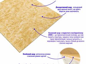 Декоративна 3D панель самоклейка під цеглу Бежевий мармур 700х770х3мм (062-3) SW-00000694