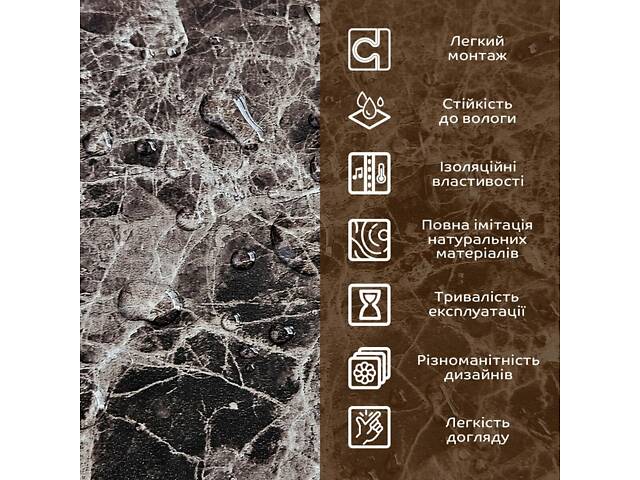 Декоративная ПВХ плита серый темно-серый мрамор 0,6*1,2мх3мм SW-00002271 - Фото 5