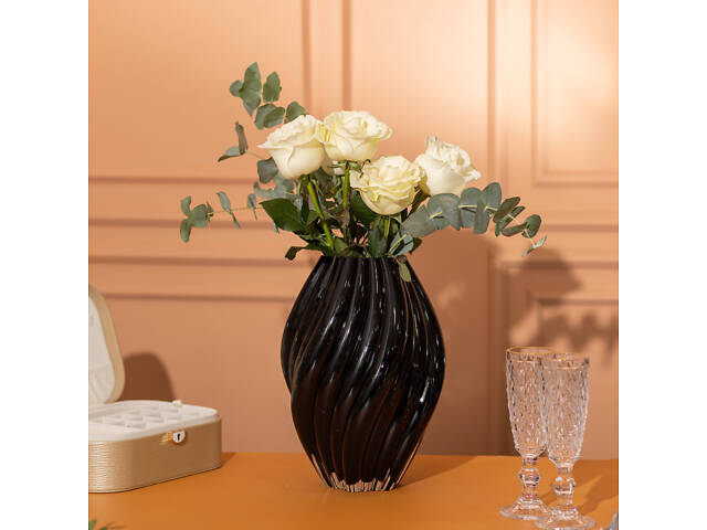 Декоративна скляна ваза для квітів 30 см фігурна ваза 5 л Чорна - Фото 3