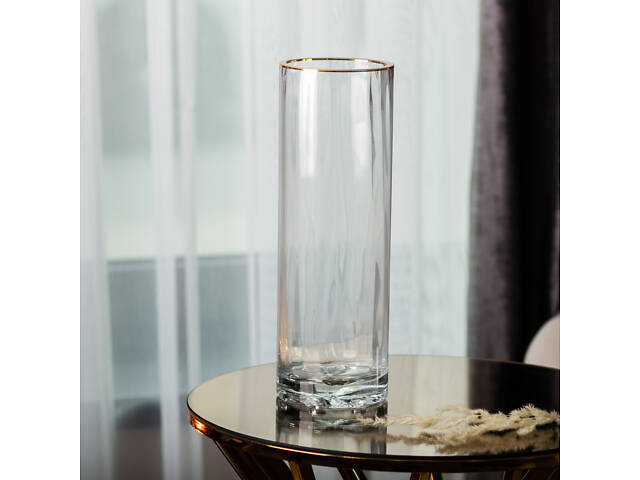 Декоративна скляна ваза для квітів із золотою окантовкою 29,5 см. - Фото 3