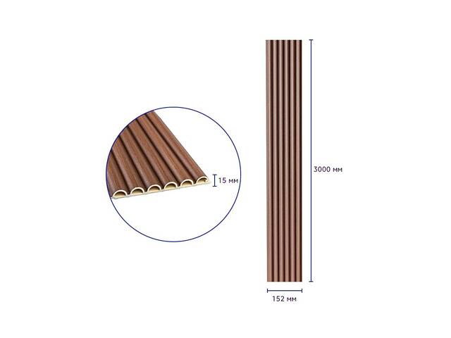 Декоративная WPC круглая стеновая рейка 3000*152*15мм (D) SW-00001872 - Фото 3