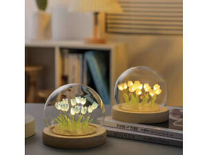 Декоративные тюльпаны, ночник в колбе, цветы в подарок.