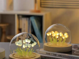 Декоративні тюльпани, нічник в колбі, квіти в подарунок