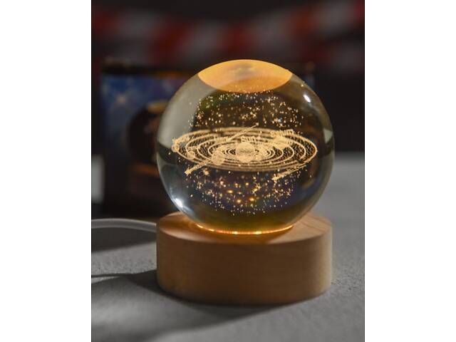 Декоративна 3D нічник кришталева куля «Система планет» з підсвічуванням ВТ7577 - Фото 1