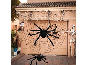 Декорація велике павутиння RESTEQ, Моторошне павутиння 150 см, Павутина декоративна, велюрова