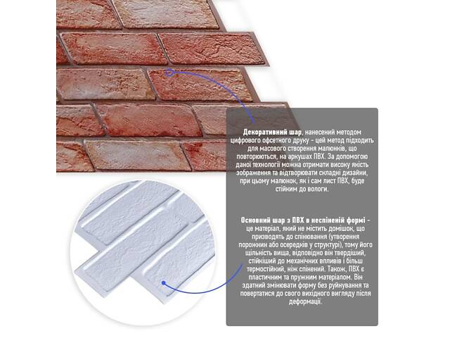 Декоративна ПВХ панель 960х480х4мм Коричнево-рожева цегла SW-00001426 - Фото 2