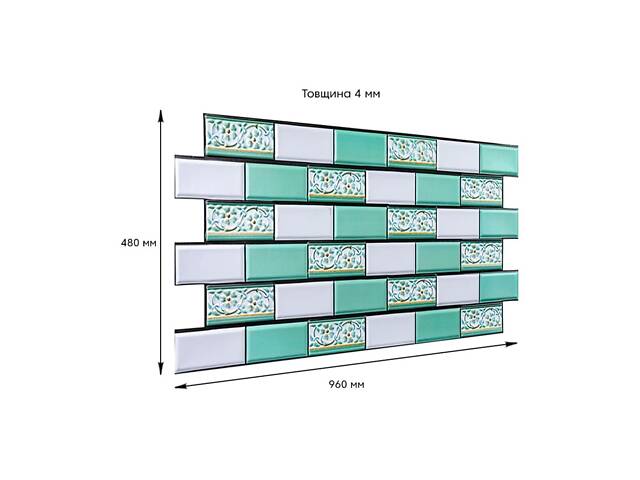 Декоративна ПВХ панель 960х480х4мм Цегла зелений орнамент SW-00001429 - Фото 3