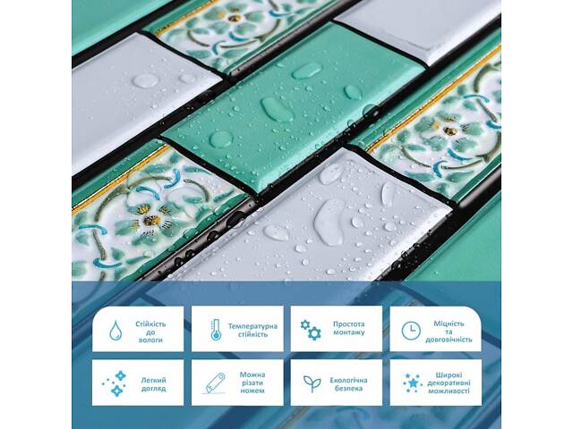 Декоративна ПВХ панель 960х480х4мм Цегла зелений орнамент SW-00001429 - Фото 4