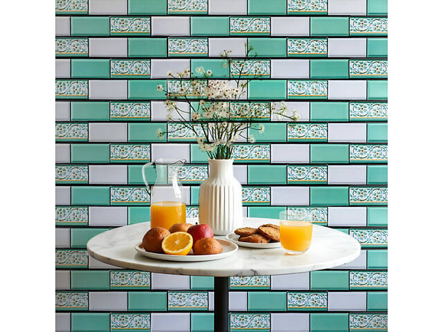 Декоративна ПВХ панель 960х480х4мм Цегла зелений орнамент SW-00001429 - Фото 6