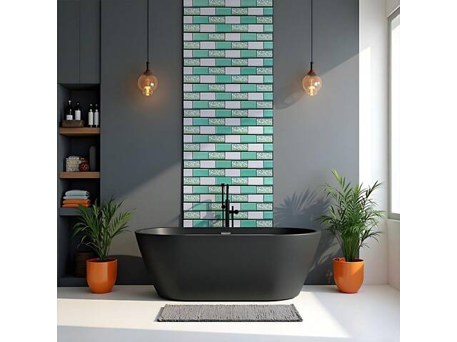 Декоративна ПВХ панель 960х480х4мм Цегла зелений орнамент love-shopping - Фото 5