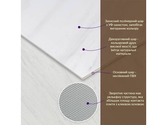 Декоративна ПВХ плита 600х600х3мм Білий мармур (S) SW-00001620 - Фото 2