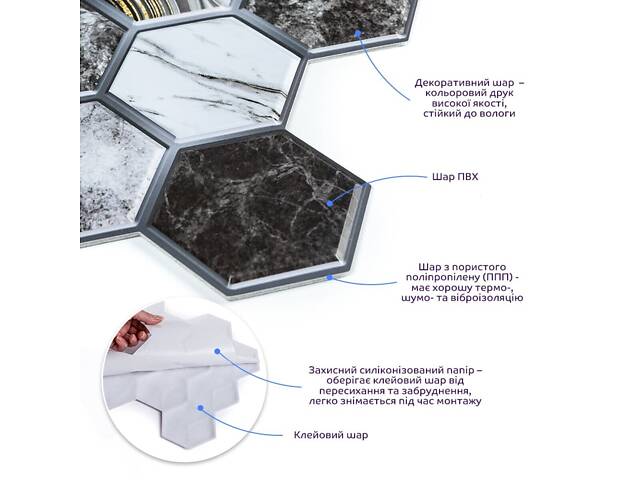 Декоративна ПВХ плитка на самоклейці 280х300х5мм Соти, ціна за 1 шт. (СПП-500) SW-00000524 - Фото 2