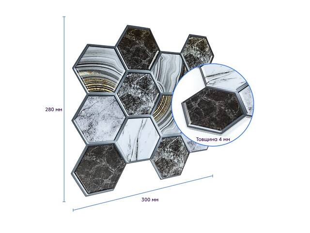 Декоративна ПВХ плитка на самоклейці 280х300х5мм Соти, ціна за 1 шт. (СПП-500) SW-00000524 - Фото 3