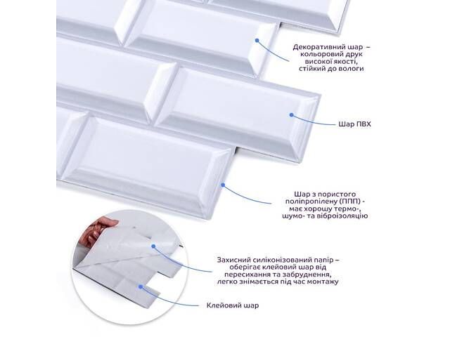 Декоративна ПВХ плитка на самоклейці 300х300х5мм Цегла, ціна за 1 шт. (СПП-501) SW-00000665 - Фото 2