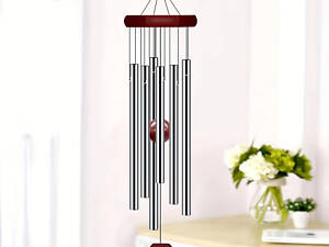 Декоративний дерев'яний підвісний дзвіночок підвіска на двері ловець вітру з металевими трубками (6 труб)