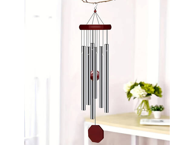 Декоративный деревянный подвесной колокольчик подвеска на дверь ловец ветра с металлическими трубками (6 труб)
