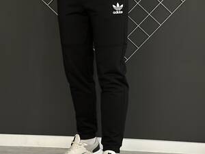 Демисезонные штаны черные Adidas белый логотип (двонитка)