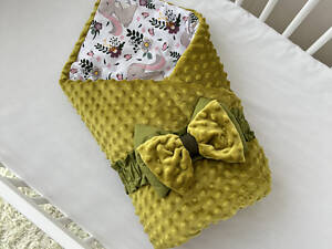 Демисезонний конверт-одіяло Baby Comfort з плюшем оливковий.