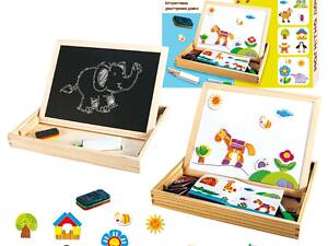 Дерев'яна магнітна дошка 97678 &quot;WToys&quot;, магніти, фломастер, губка для стирання, крейда, в коробці