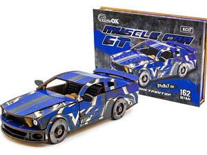 Дерев'яний 3D конструктор 'Muscle Car' Puz-00642 162 дет., синій колір р. моделі 24*9*7 см.