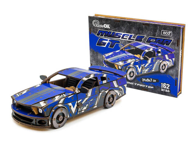 Дерев'яний 3D конструктор 'Muscle Car' Puz-00642 162 дет., синій колір р. моделі 24*9*7 см. - Фото 1 Дерев'яний 3D конструктор 'Muscle Car' Puz-00642 162 дет., синій колір р. моделі 24*9*7 см. - Фото 1