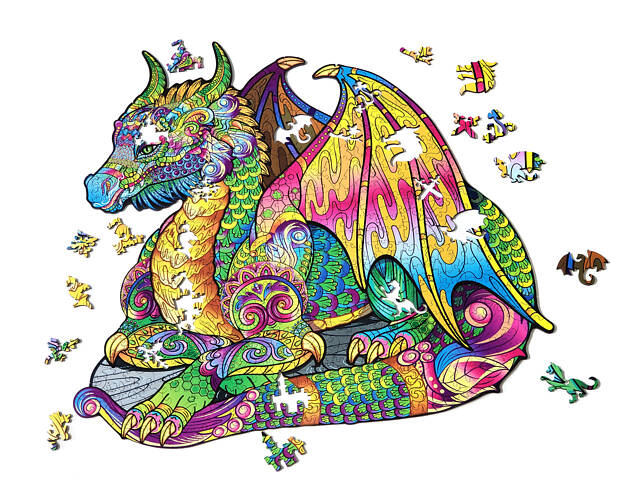 Дерев'яні пазли Дракон унікальна форма деталей 392 елементів 46х45 см - Фото 5