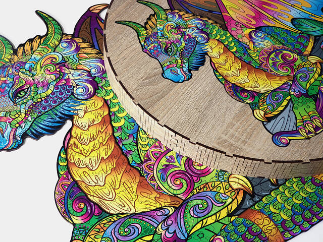 Дерев'яні пазли Дракон унікальна форма деталей 392 елементів 46х45 см - Фото 7