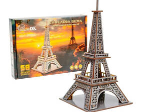 Дерев'яний 3D конструктор PuzzleOK Ейфелева вежа Puz-00925 58 деталей Сірий