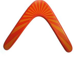 Дерев'яний бумеранг RESTEQ 32,5×29 см - спортивний бумеранг із липи, що повертається, помаранчевий