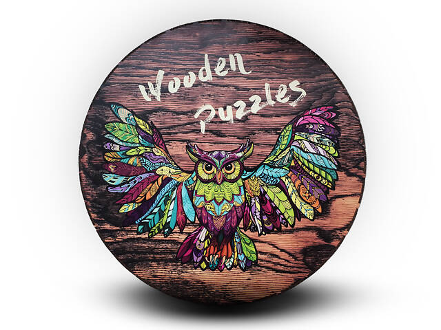 Дерев'яний фігурний пазл із натурального дерева Сова 227 елементів 677х475 мм у подарунковій коробці - Фото 2
