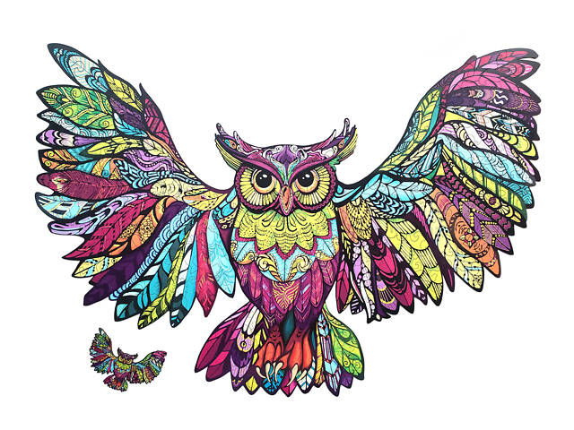 Дерев'яний фігурний пазл із натурального дерева Сова 227 елементів 677х475 мм у подарунковій коробці - Фото 3