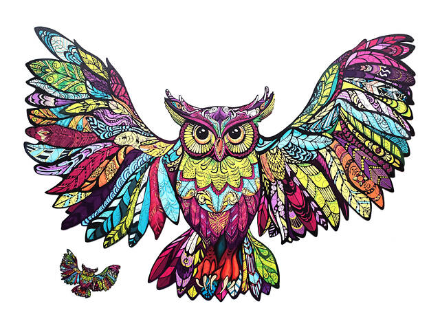 Дерев'яний фігурний пазл із натурального дерева Сова 227 елементів 677х475 мм у подарунковій коробці - Фото 4