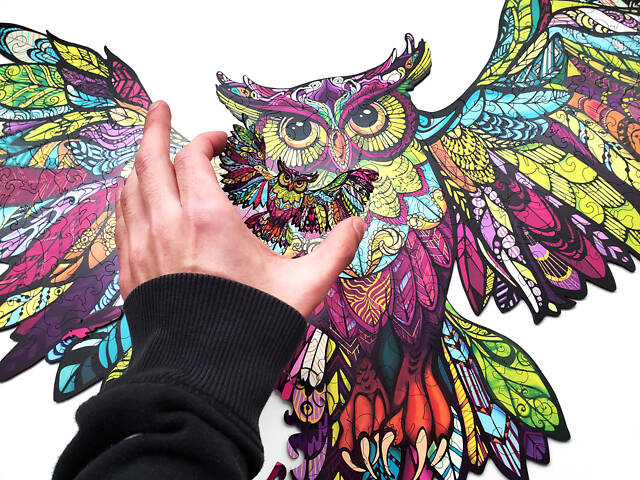 Дерев'яний фігурний пазл із натурального дерева Сова 227 елементів 677х475 мм у подарунковій коробці - Фото 7