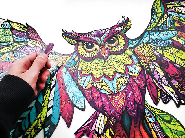 Дерев'яний фігурний пазл із натурального дерева Сова 227 елементів 677х475 мм у подарунковій коробці - Фото 8