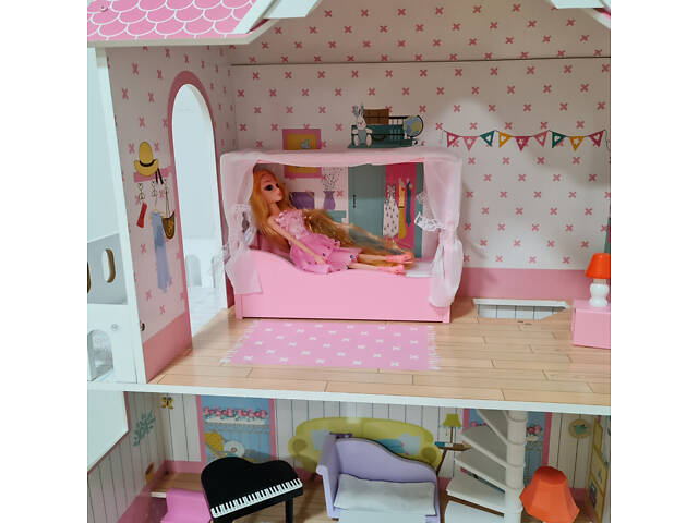 Дерев'яний ляльковий будиночок для Барбі AVKO Вілла Севілья + меблі - Фото 4