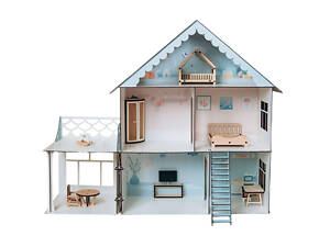 Дерев'яний ляльковий будиночок Морська вілла 75х60х60 см з набором меблів.