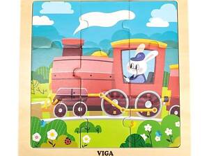 Дерев'яний пазл Viga Toys Паровозик із зайчиком 9 ел. (44631)