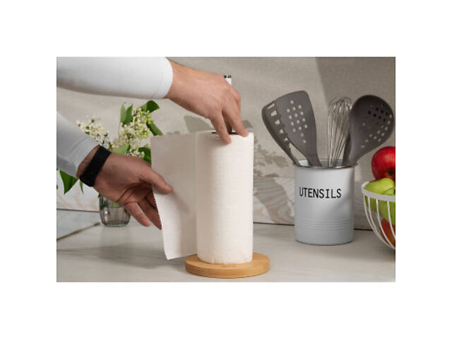 Тримач паперових рушників Ardesto Midori 15х34см, метал, бамбук, білий (AR0913WB) - Фото 3